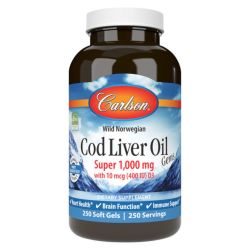 Carlson Labs Wild Norwegian Cod Liver Oil Gems 1000mg Softgels 250