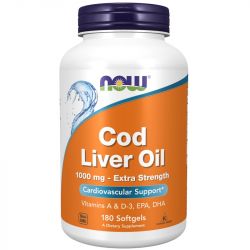 NOW Foods Cod Liver Oil 1000mg Extra Strength Softgels 180