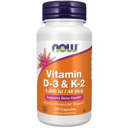 NOW Foods Vitamin D-3 & K-2 Capsules 120
