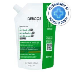 Vichy Dercos Anti-Dandruff Shampoo refill for Dry Hair 500ml recommended by dermatologists