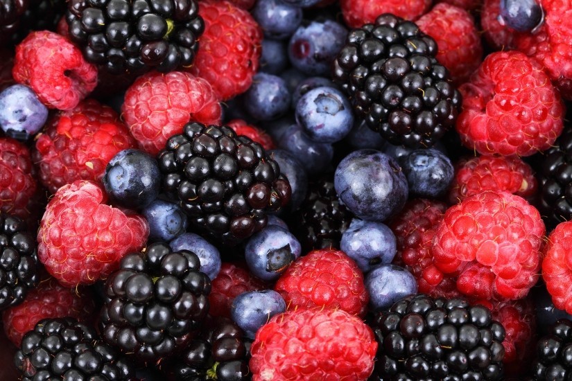 blackberries, blueberries and raspberries close up
