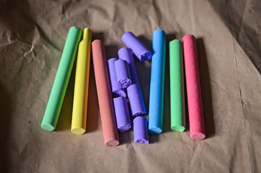 coloured chalk sticks, with broken purple one